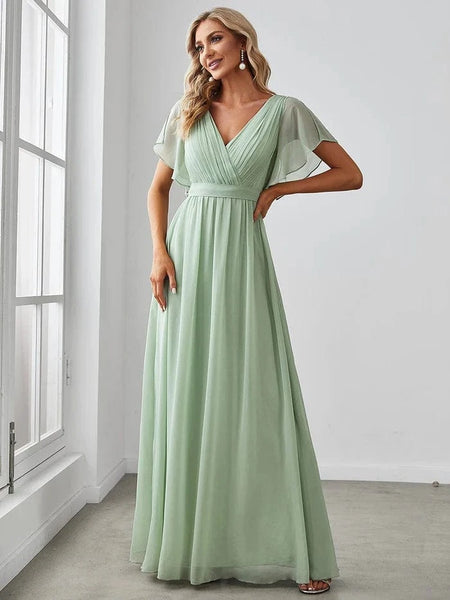 Elegant A-line Pleated Chiffon Waist Dress