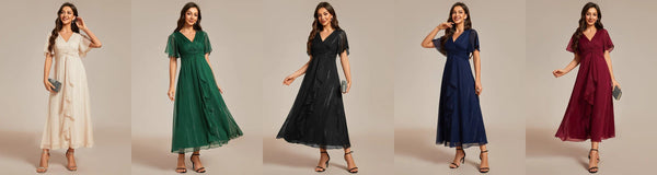 Silver Metallic Fabric V-Neck A-Line Wedding Guest Dress