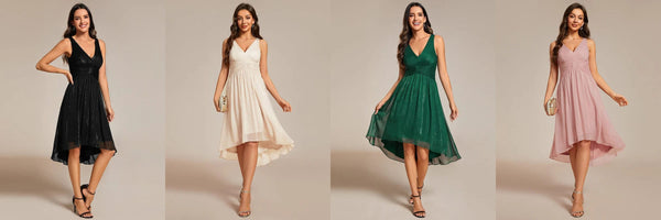 8.V-Neck High-Low Glitter Sleeveless Wedding Guest Dress - EG02135