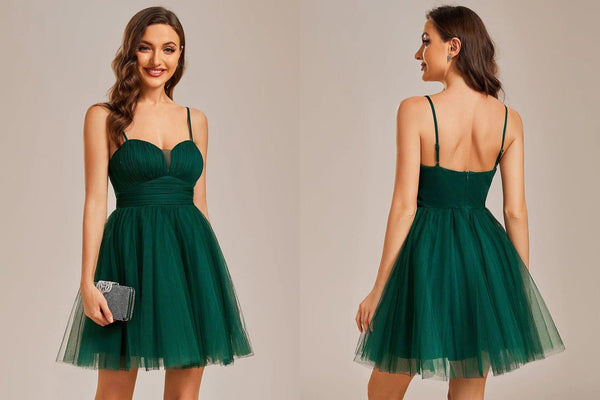 Dreamy Spaghetti Strap Tulle Short Pleated Graduation Dress
