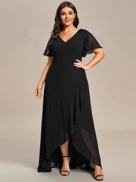 Plus Size Elegant Lotus Sleeves Chiffon Formal Dress
