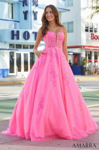 Long Sheer Sequin Lace Corset Ball Gown Prom Dress with Pockets