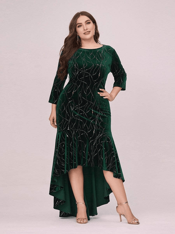 Plus Size Bodycon High Low Velvet Cocktail Dress