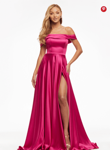 Satin Off the Shoulder A-Line Dress
