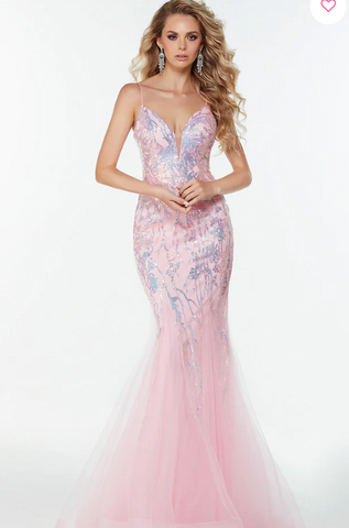 Sequin-Print Long Pink Mermaid Prom Dress by Alyce