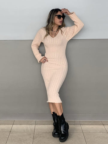 Ribbed Long Sleeve Bodycon Dress