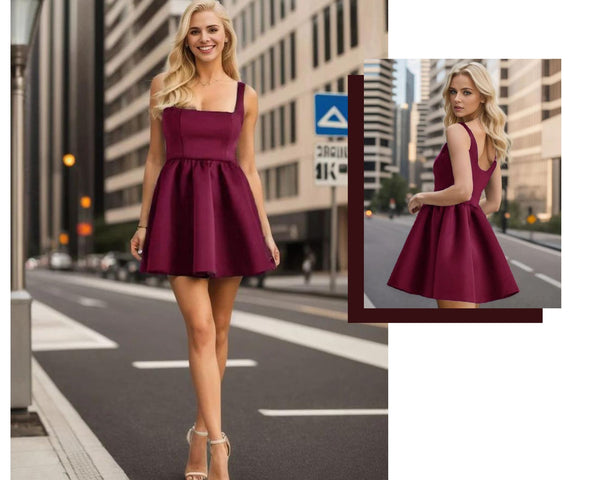 Chic Square Neck Open Back A-line Satin Homecoming Dress