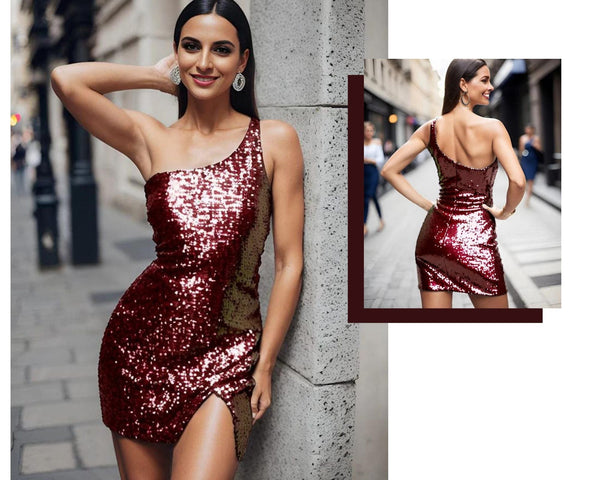 Shiny One Shoulder Sequin Bodycon Sleeveless Homecoming Dress