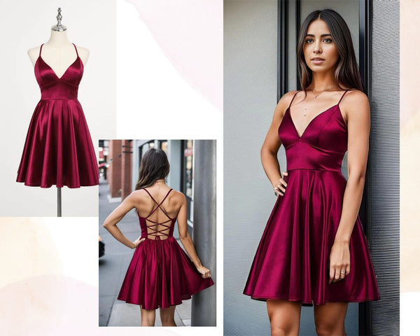 Spaghetti Strap A-Line Back Lace-Up Short Homecoming Dress