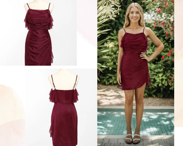 Glitter A-Line Pleated Spaghetti Strap Short Homecoming Dress