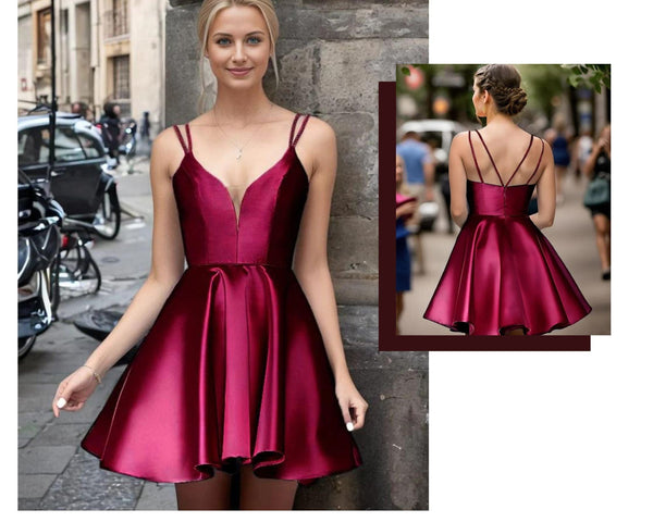 Spaghetti Strap with Rhinestone Satin A-Line Homecoming Dress