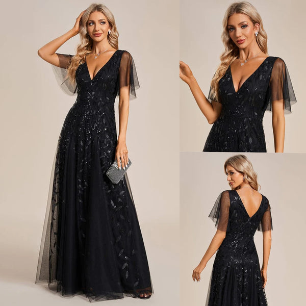 Black Sequin Maxi Long Formal Dress