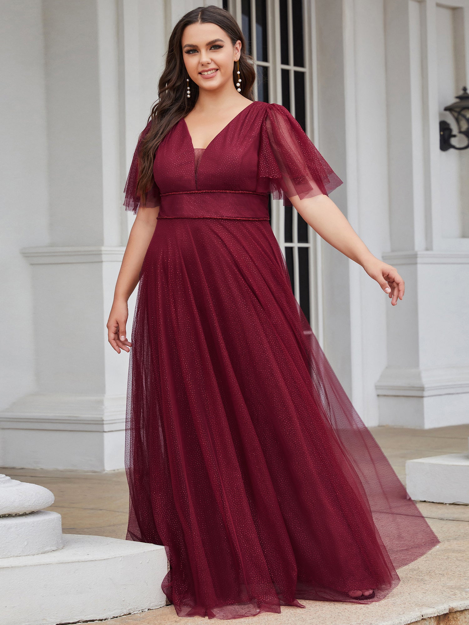 long tulle burgundy bridesmaid dresses