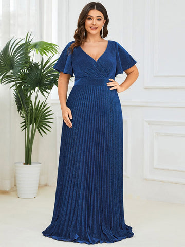 Beautiful Pleated Shiny Formal Dress