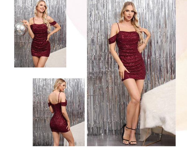 Sparkly Short Spaghetti Strap Bodycon Homecoming Dress