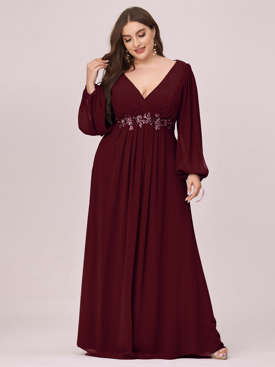 long sleeve v neck burgundy bridesmaid dresses for curve