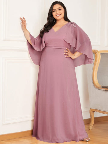 Flowy Chiffon V Neck Maxi Mother Dress with Wraps