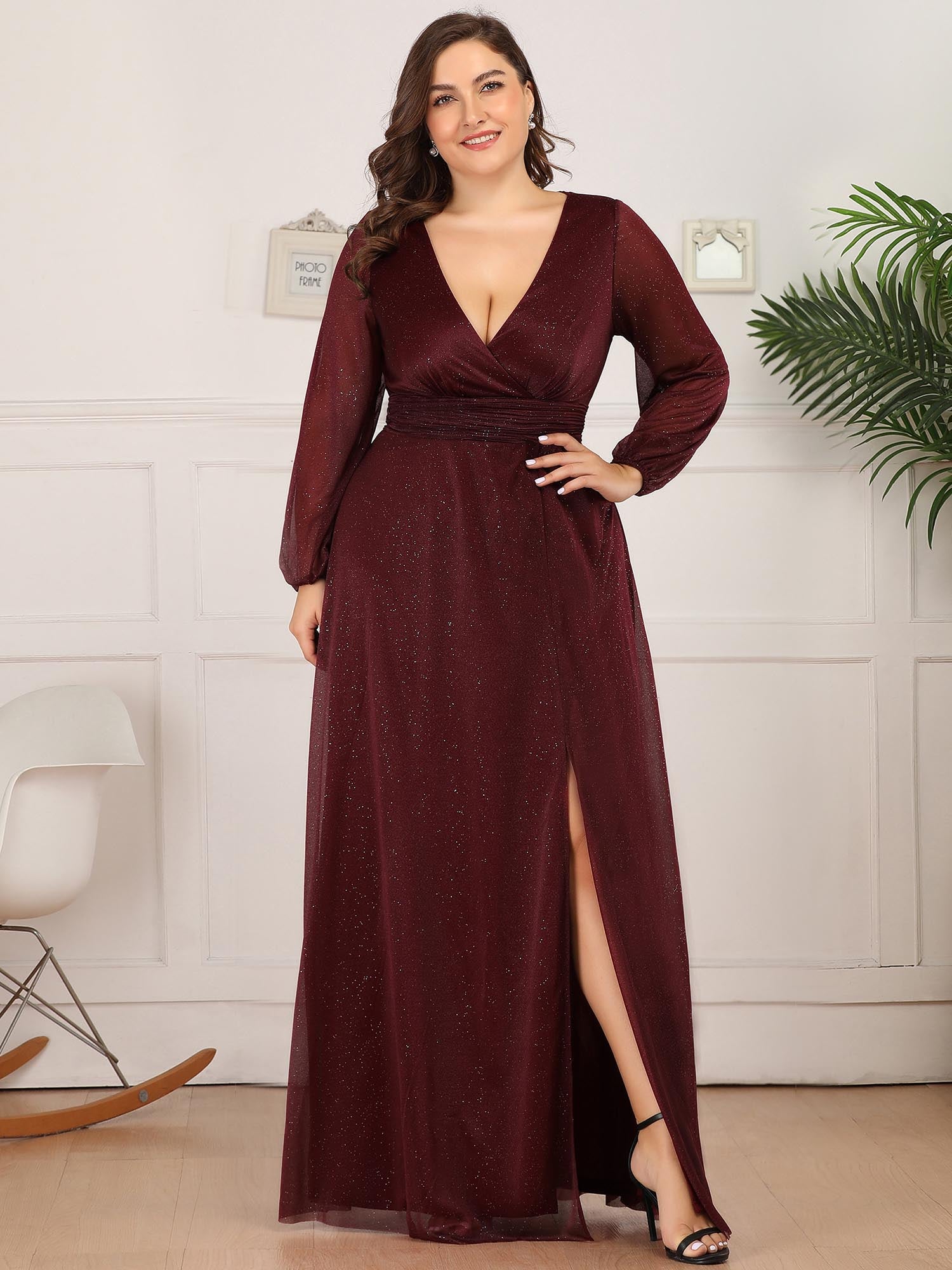 long sleeves burgundy bridesmaid dresses for curve