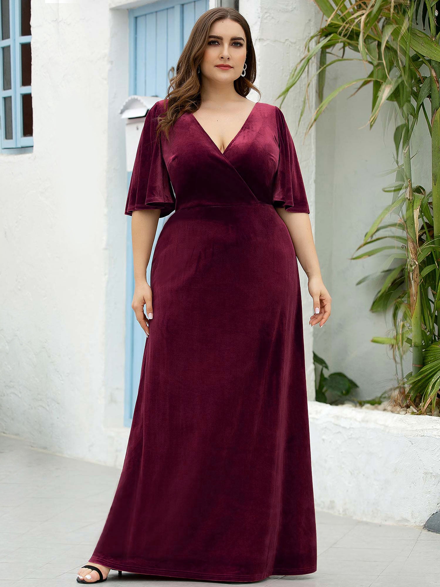 long velvet burgundy bridesmaid dresses