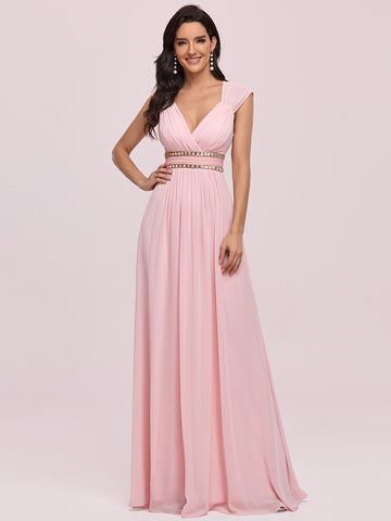 Sleeveless Grecian Style Pink Sequin Prom Dresses