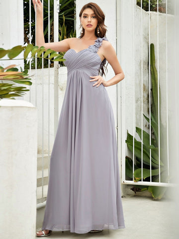 Single Shoulder Flower Embellished Long Maxi Mother Dress
