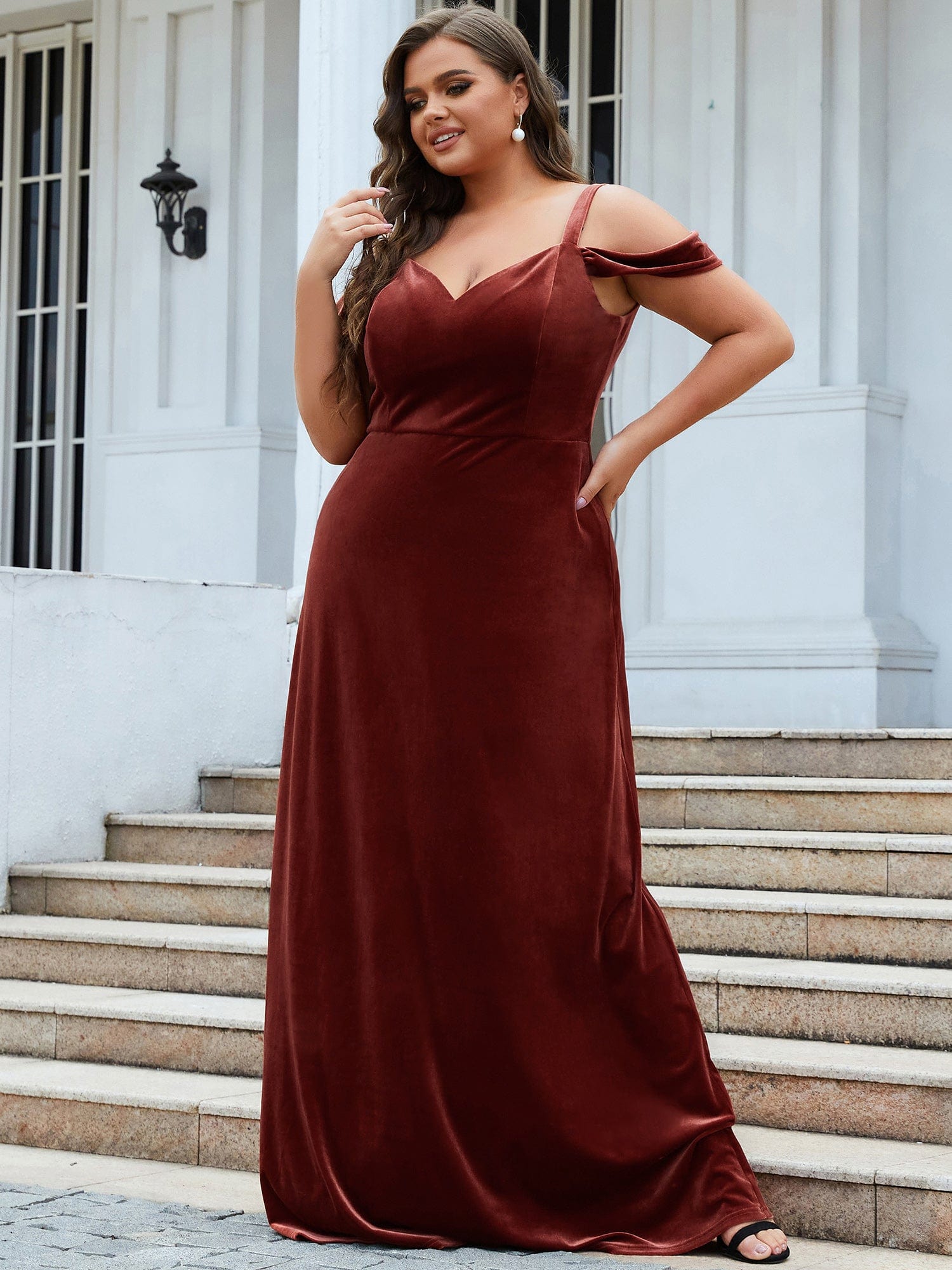 plus size velvet burgundy bridesmaid dresses