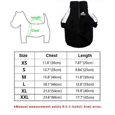 Dog Hoodie Style Jacket Size Information