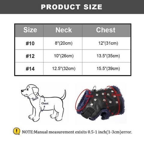 Rock Star Black Dog Leather Harness size chart