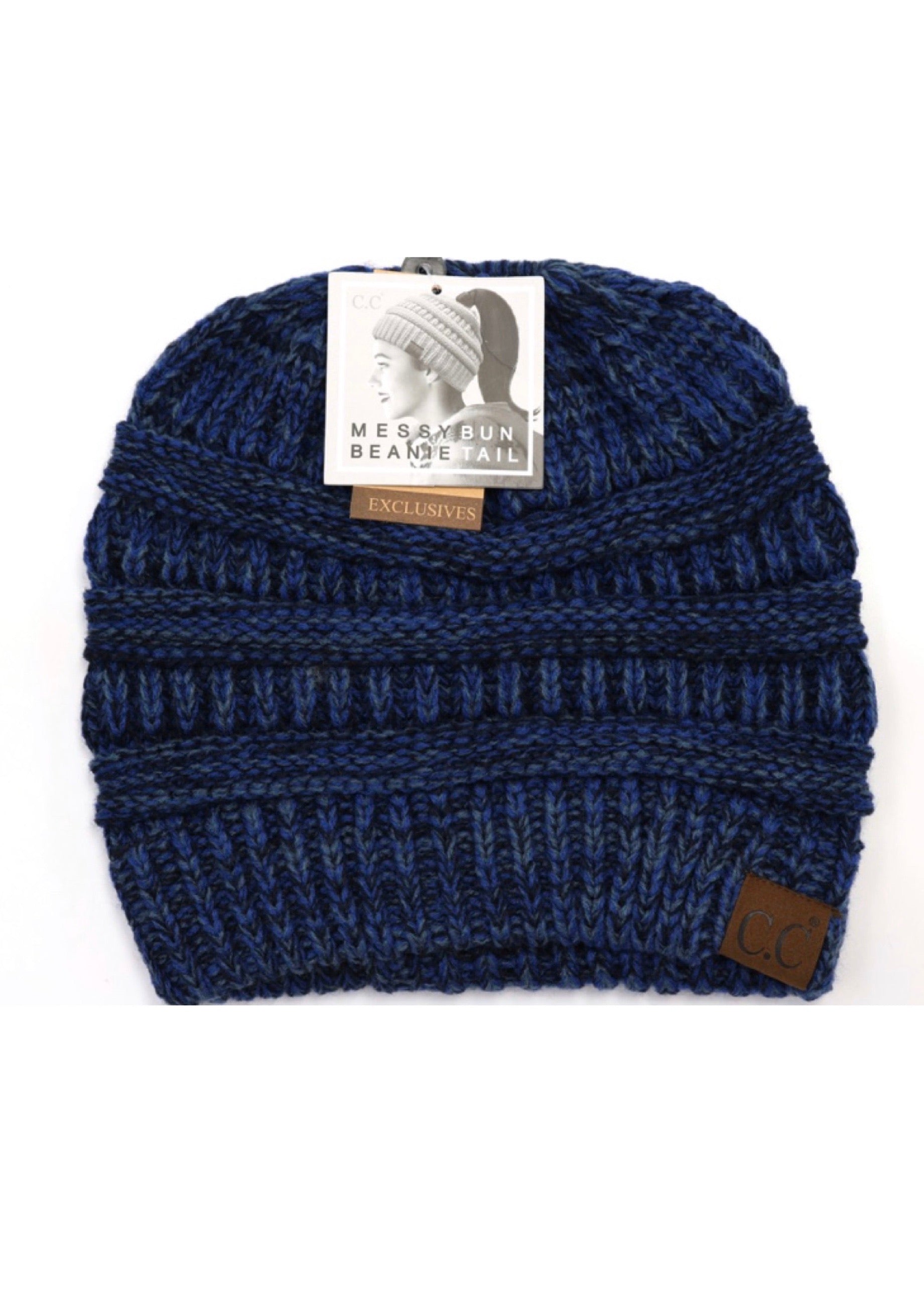 Multi Tone Slouchy C.C Beanie Tail (NAVY)