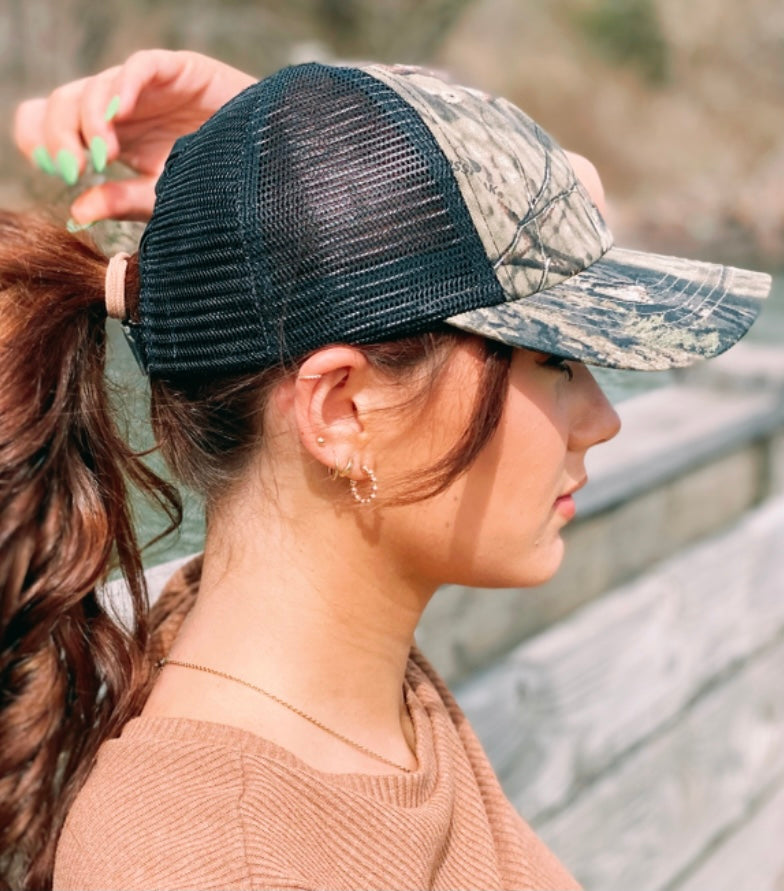 C.C. Mossy Oak High Pony Camouflage Ball Cap