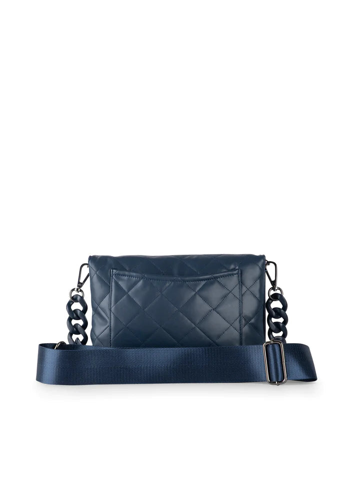 Lexi Sea | Navy Quilted Vegan Leather Flap Crossbody / Convertible Clutch