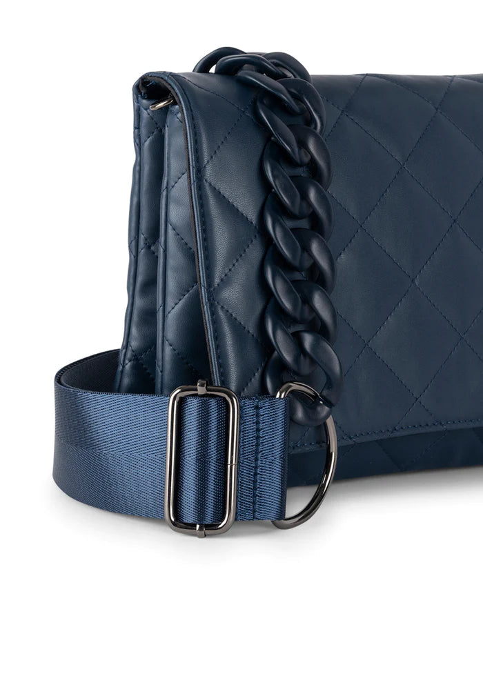 Lexi Sea | Navy Quilted Vegan Leather Flap Crossbody / Convertible Clutch