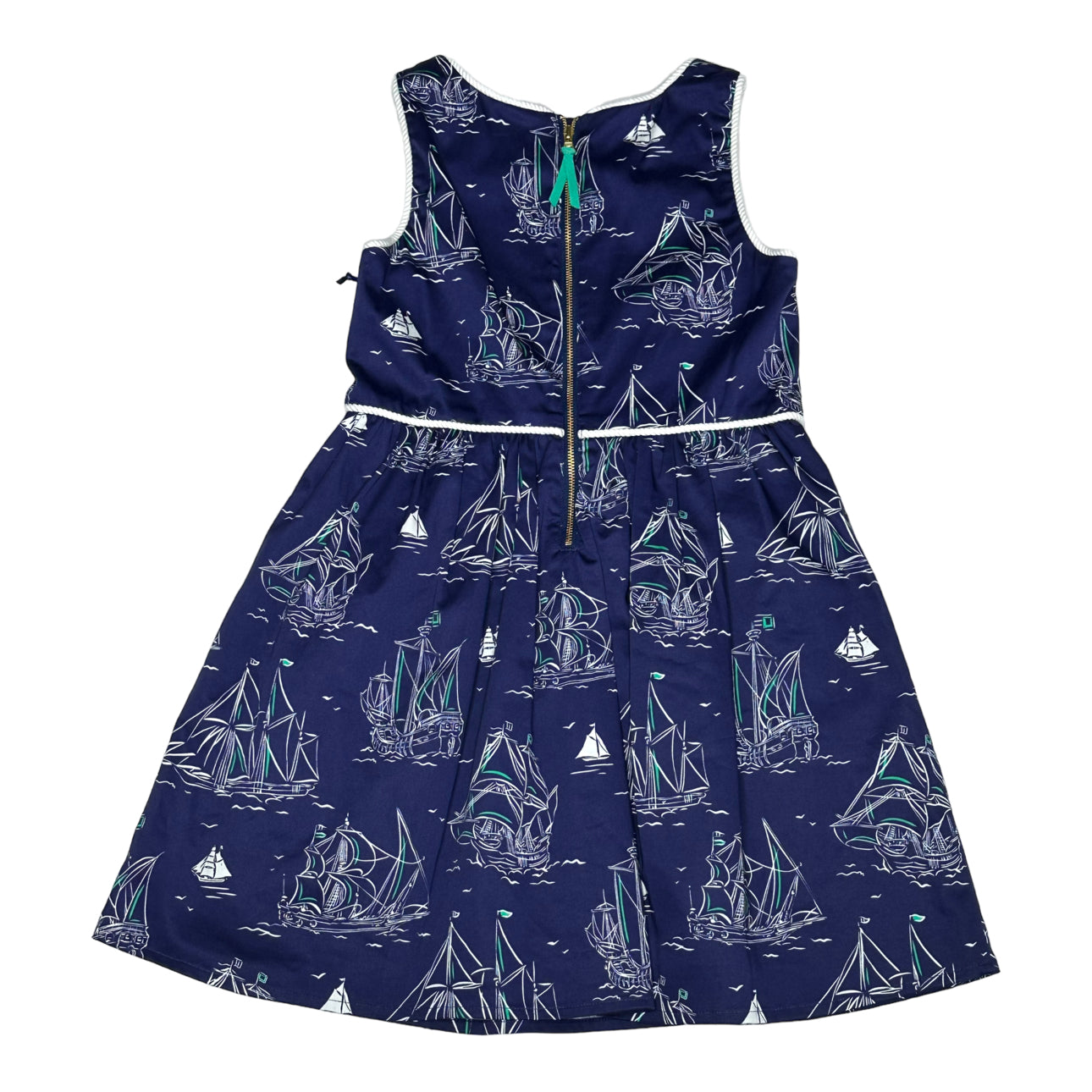 Rope Trim Ship Print Dress with Tags