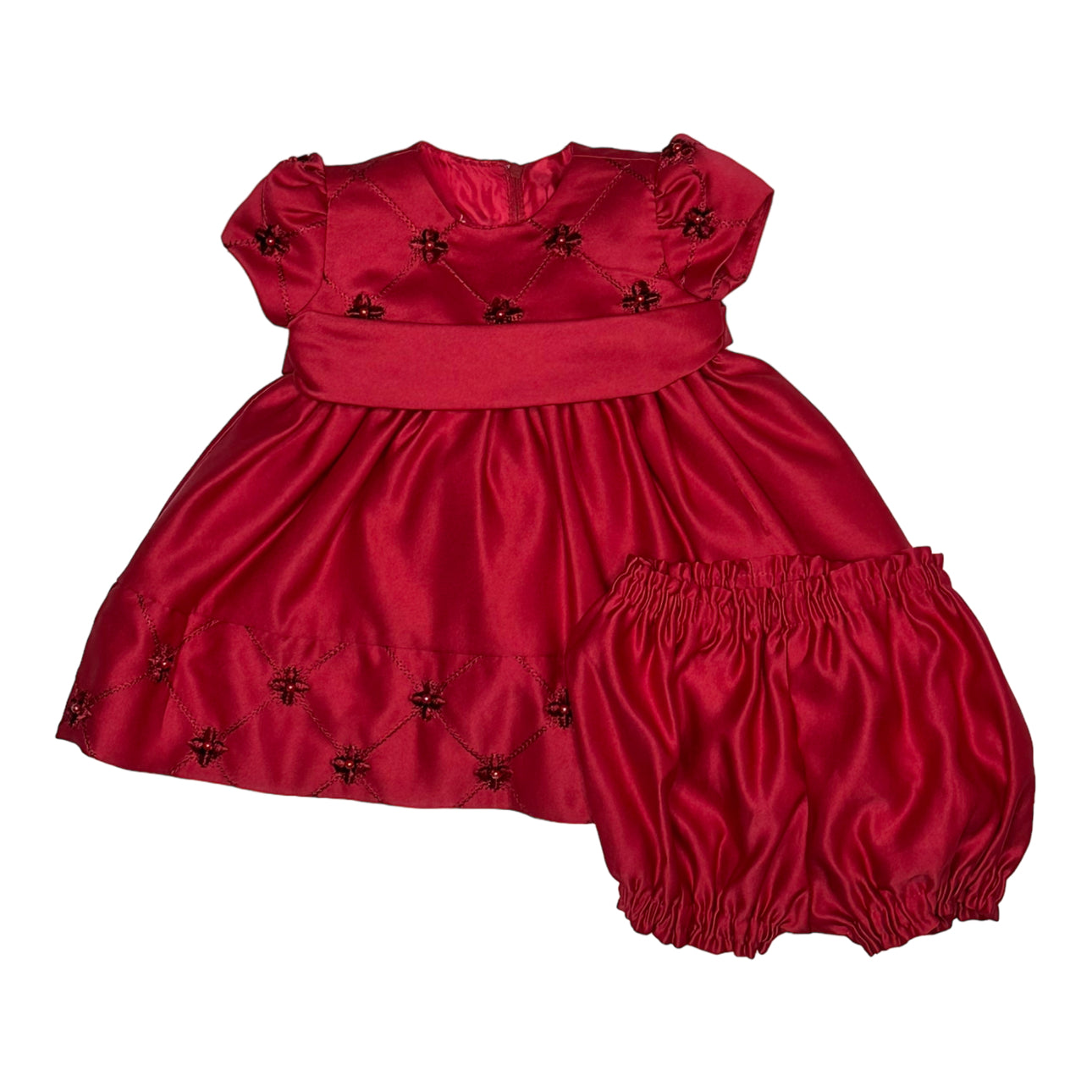 Flower Embroidered SS Dress w Bloomer