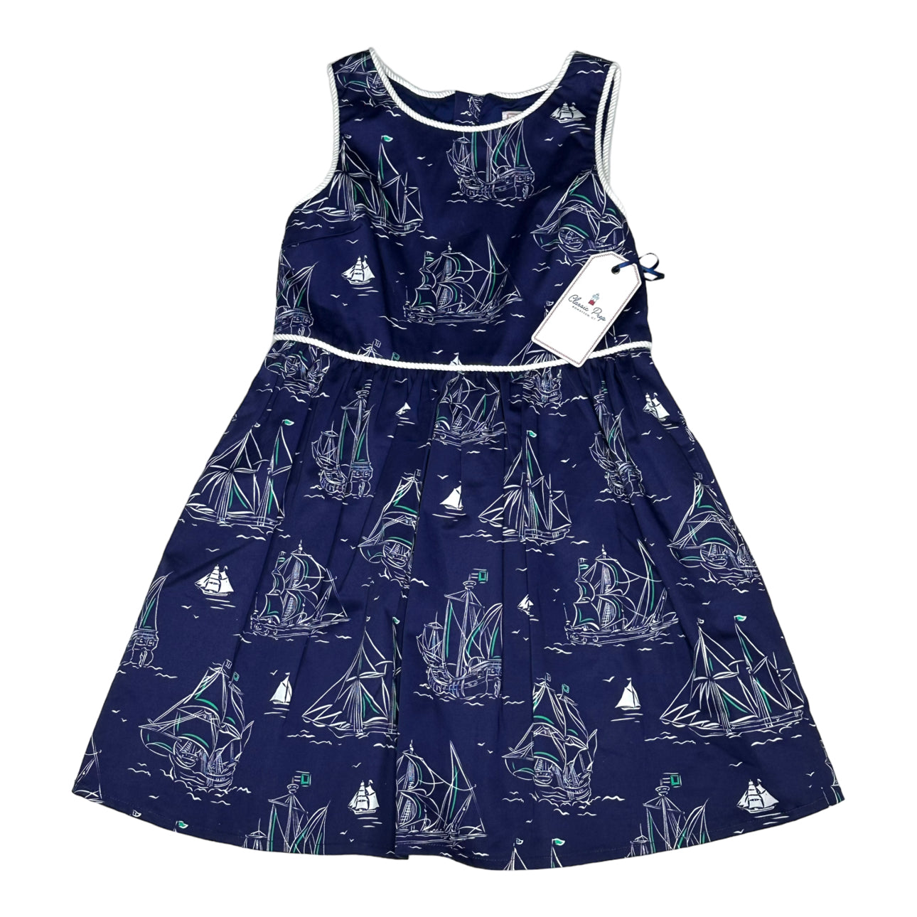 Rope Trim Ship Print Dress with Tags