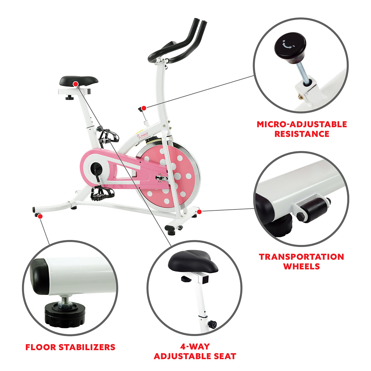 Pink Chain Drive Indoor Cycling Trainer Exercise Bike