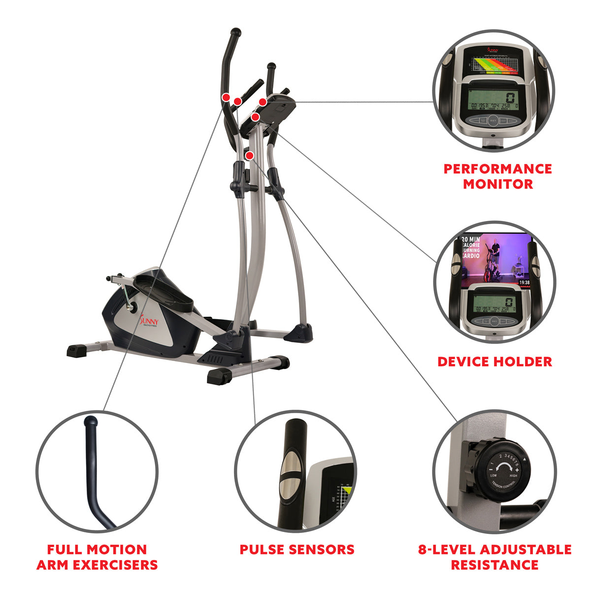 Magnetic Elliptical Machine w/ Device Holder, LCD Monitor and Heart Rate Monitoring - Endurance Zone