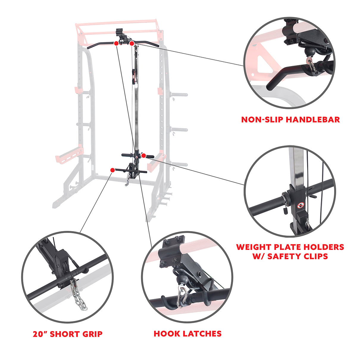 Lat Pulldown Pulley System Attachment for Power Racks