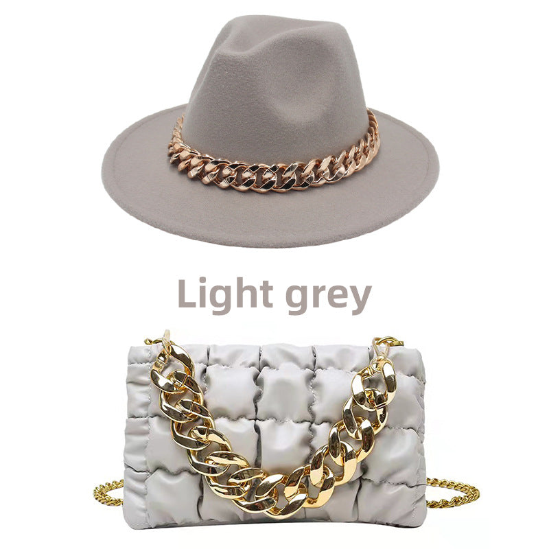 Women Chain Handbag with Matching Fedora