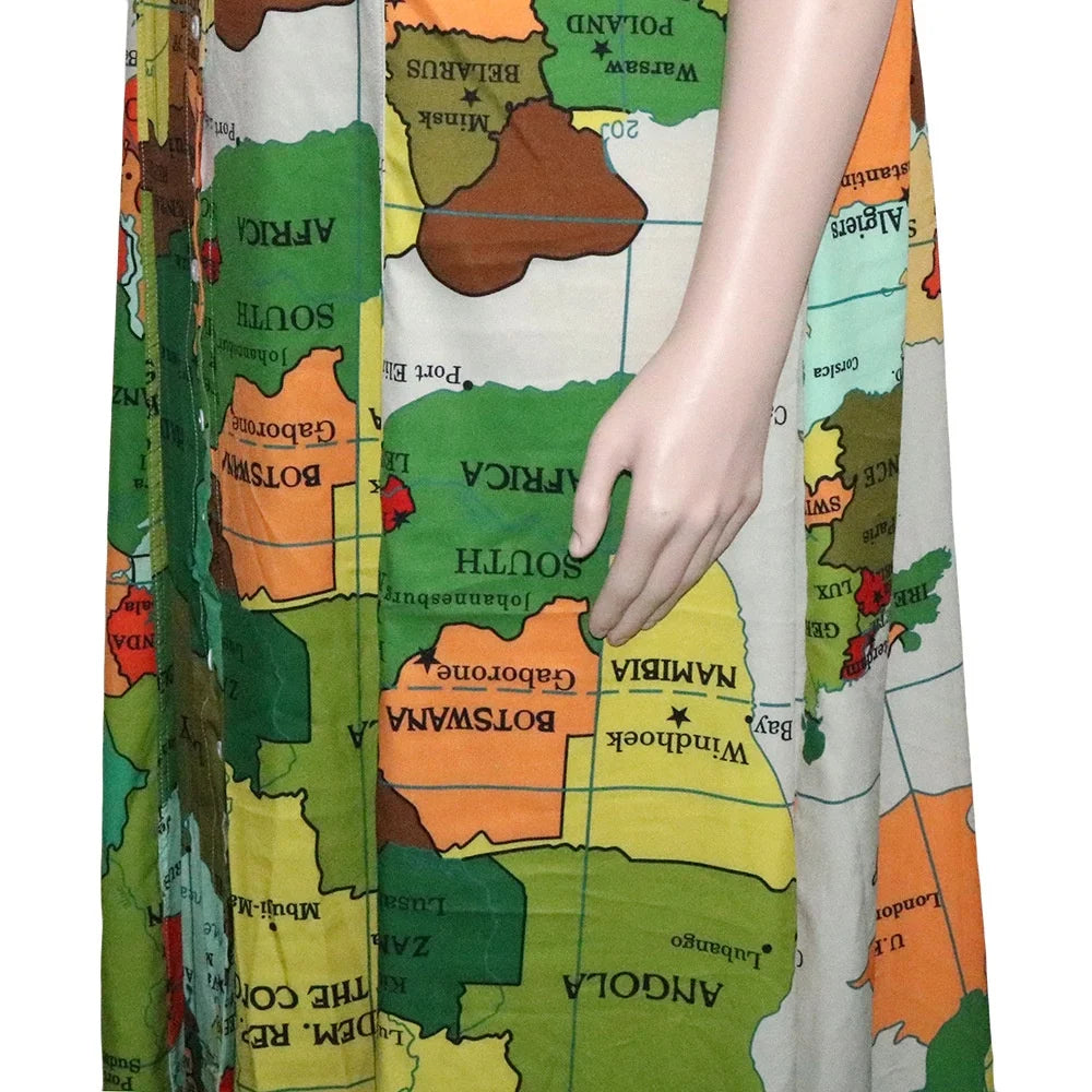 Long Map Printed Casual Dress