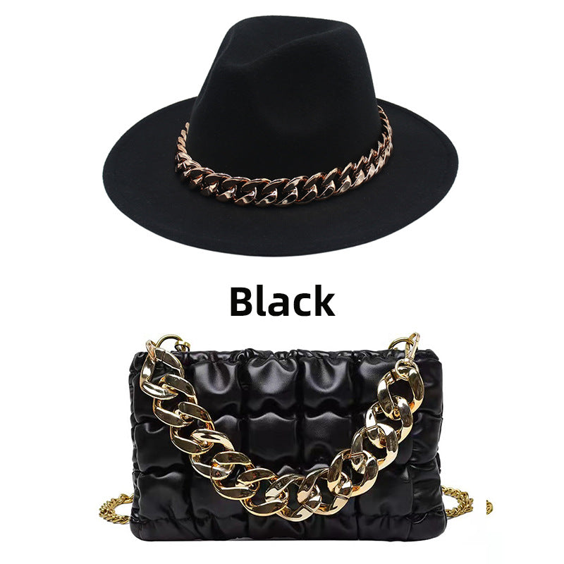 Women Chain Handbag with Matching Fedora
