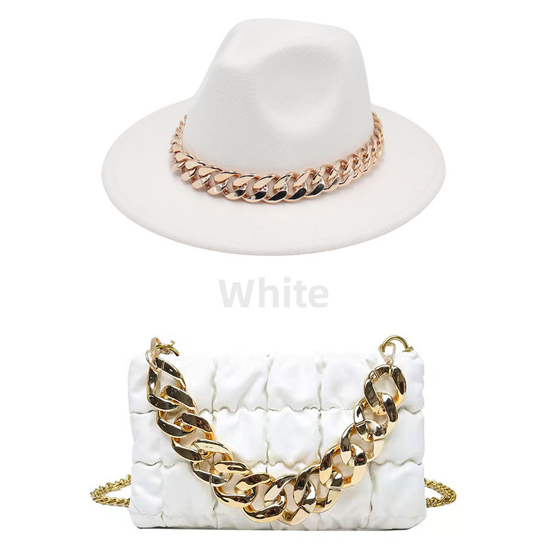 Women Chain Handbag with Matching Fedora