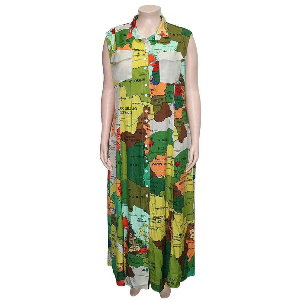 Long Map Printed Casual Dress