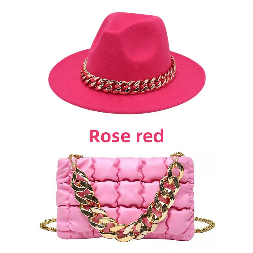 Women Chain Handbag with Matching Fedora