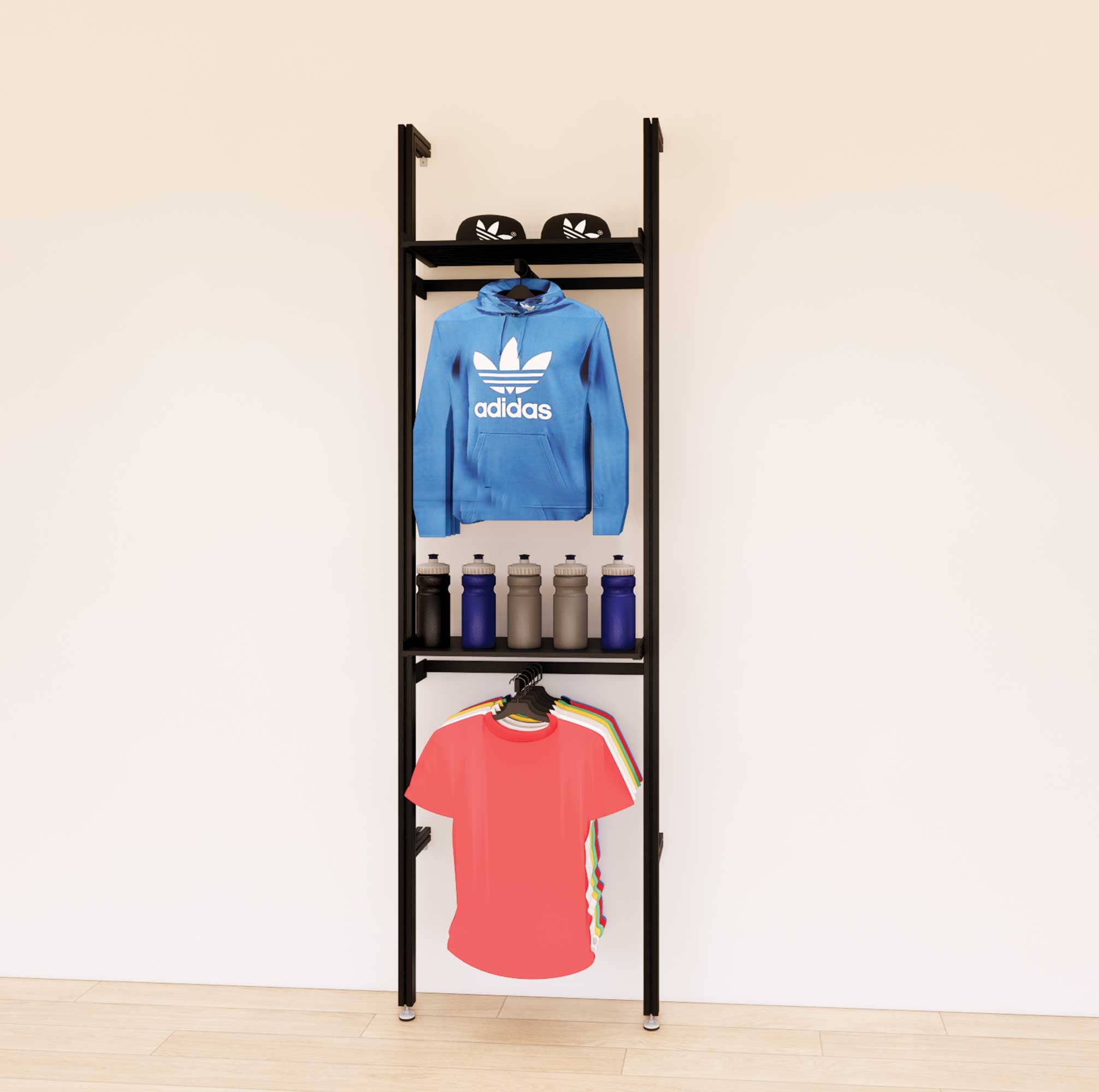 Retail Display Shelving Units with Front Hanging Hangers + Shelves