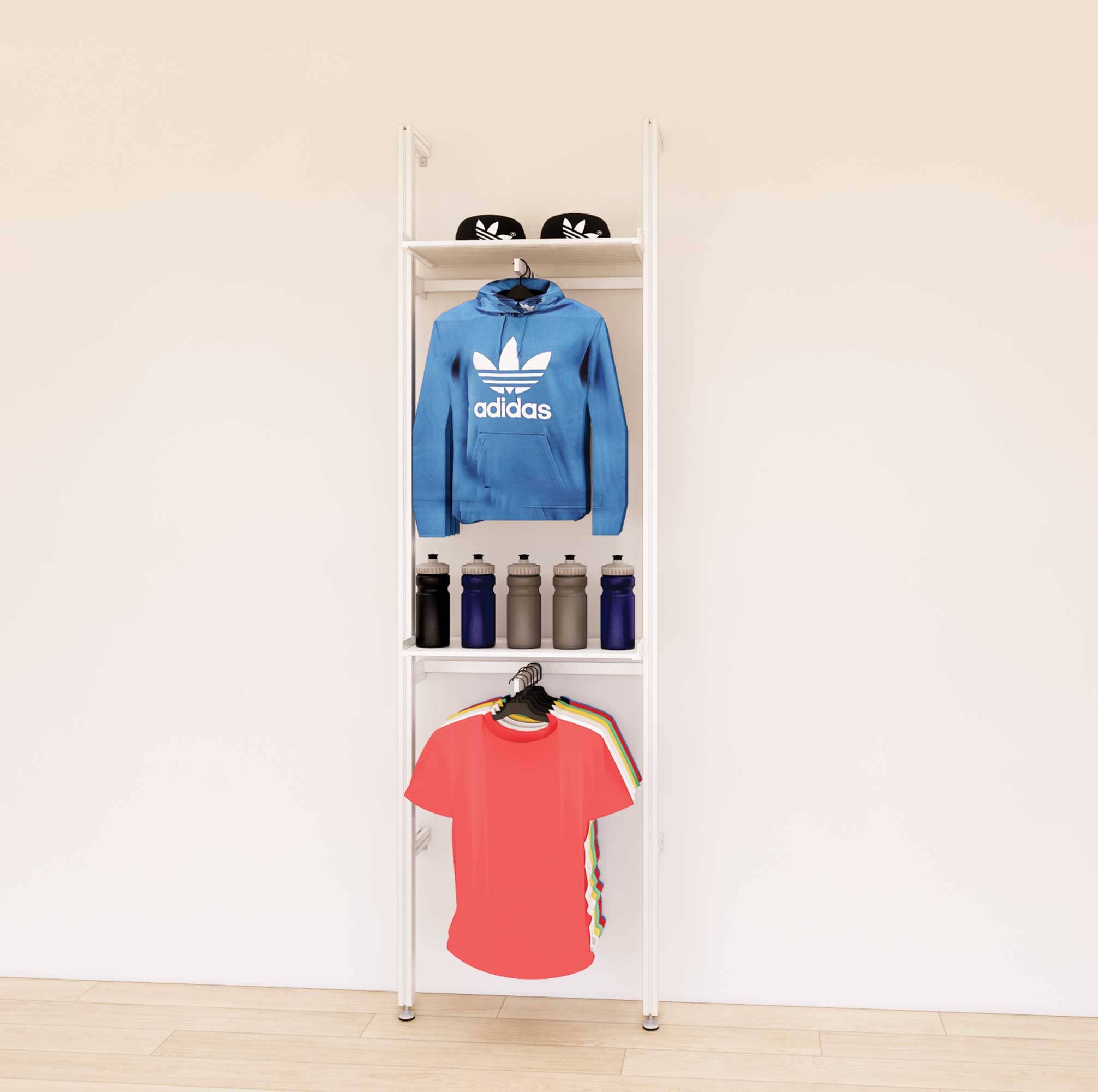 Retail Display Shelving Units with Front Hanging Hangers + Shelves