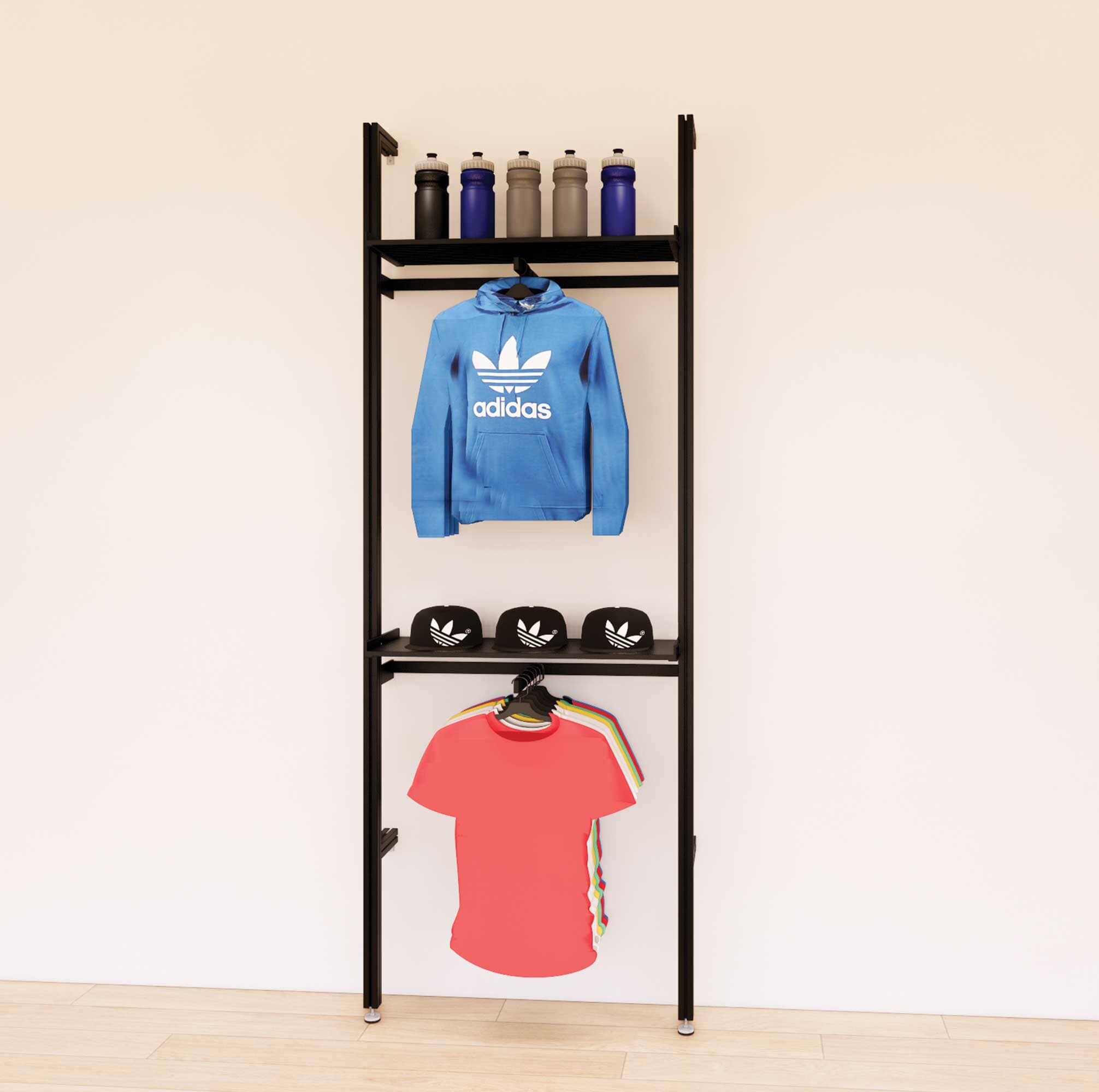 Retail Display Shelving Units with Front Hanging Hangers + Shelves