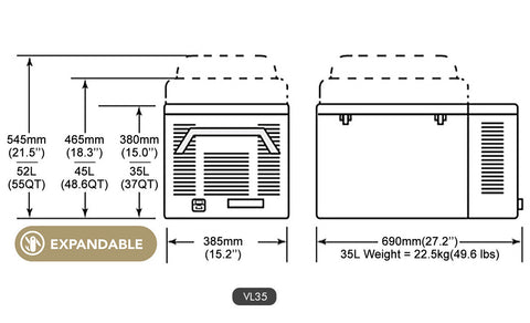 Dimension for VL35 fridge: 27.2*15.2*15 inches