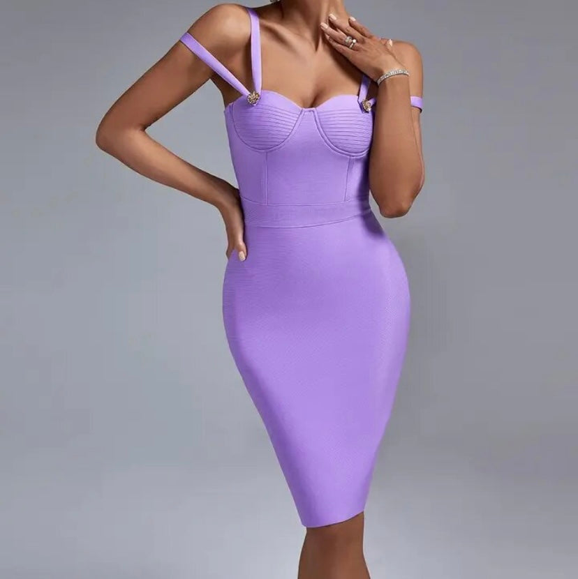 Women Sexy Sleeveless Back Zipper Lavender Bandage Dress