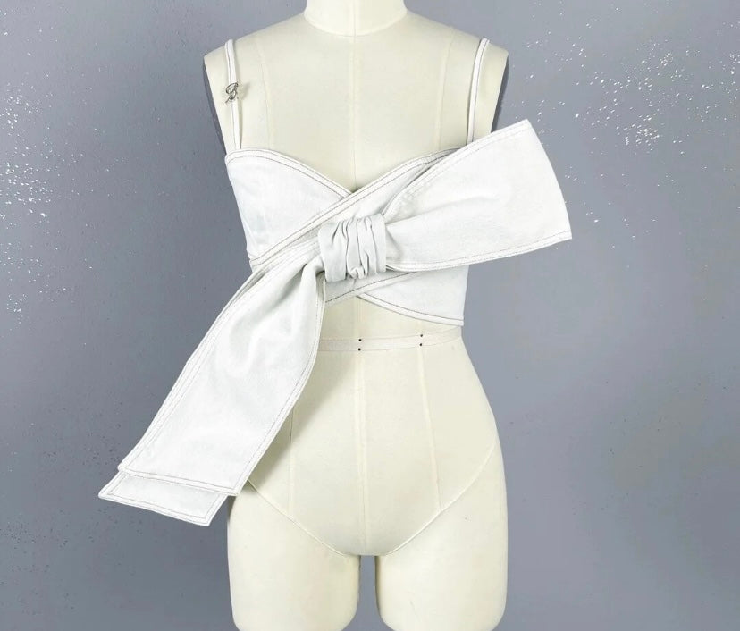 Women Sexy Fashion Sleeveless Tie Up Denim Two Piece Pant Set
